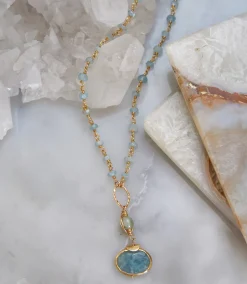 Beaded Aquamarine Pendant Necklace