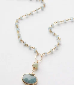 Beaded Aquamarine Pendant Necklace