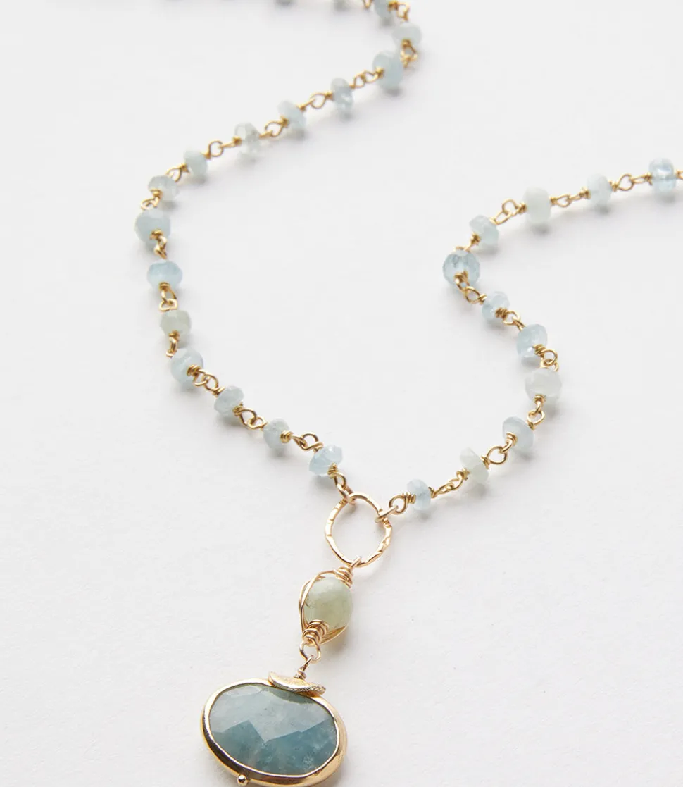 Beaded Aquamarine Pendant Necklace