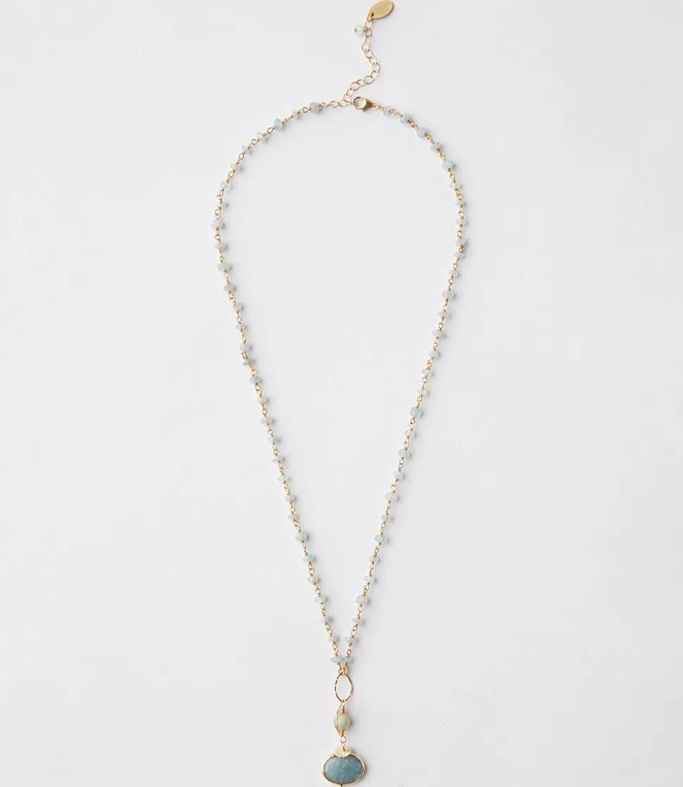 Beaded Aquamarine Pendant Necklace