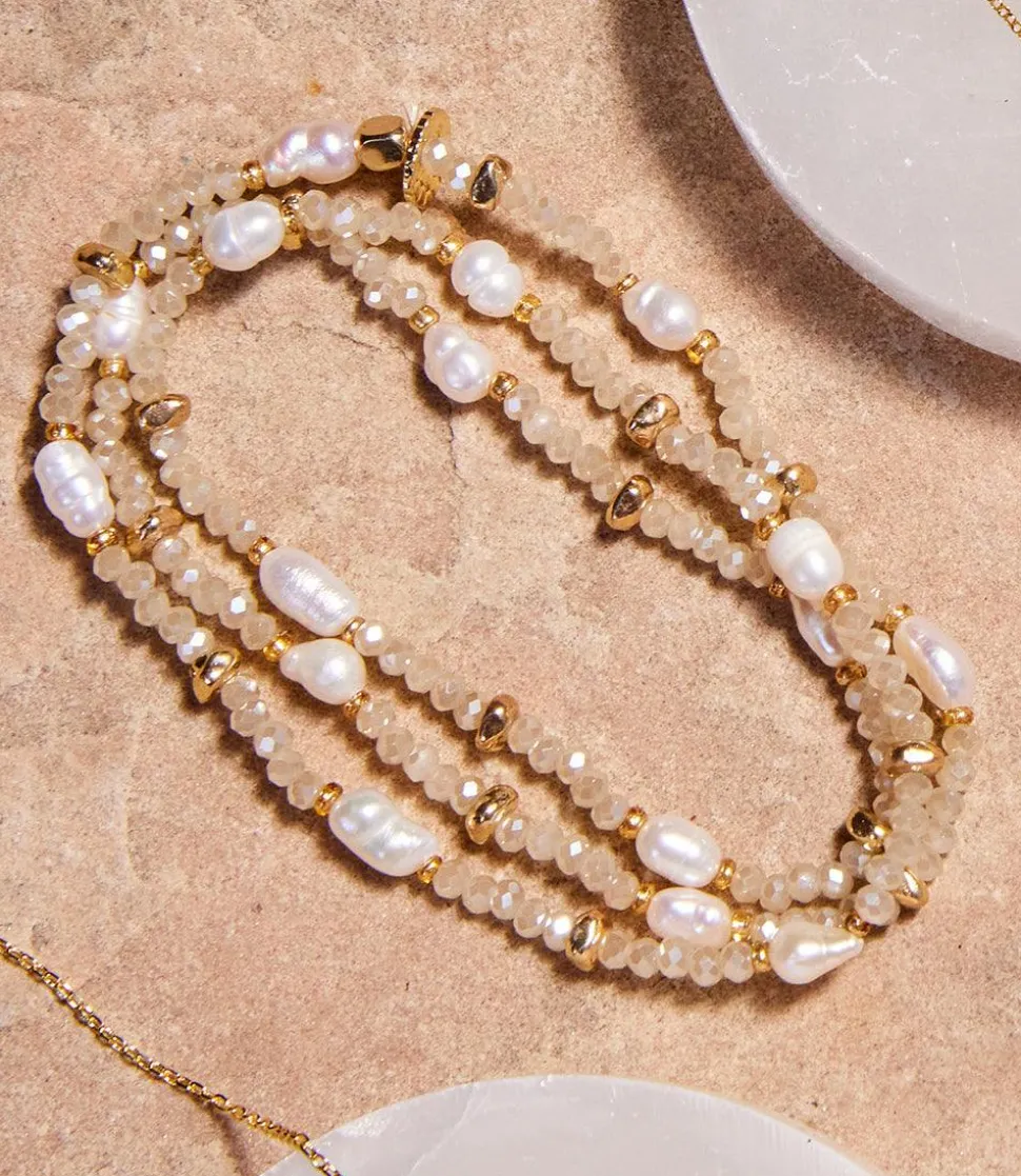 Beaded Gemstone And Pearl Stretch Bracelet