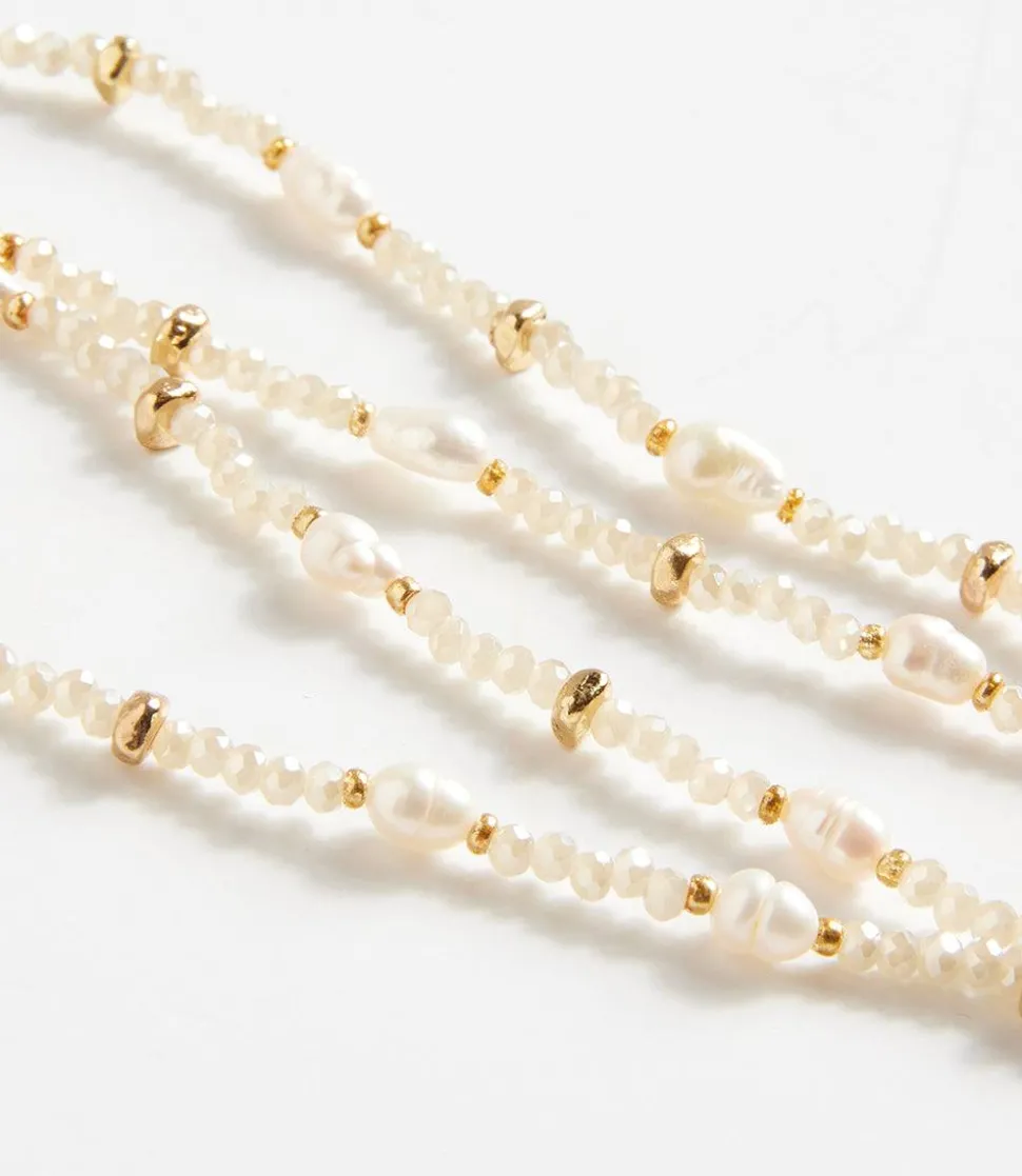Beaded Gemstone And Pearl Stretch Bracelet