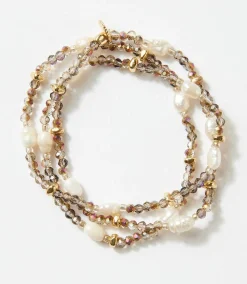 Beaded Gemstone And Pearl Stretch Bracelet