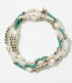 Beaded Gemstone And Pearl Stretch Bracelet