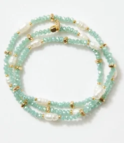 Beaded Gemstone And Pearl Stretch Bracelet