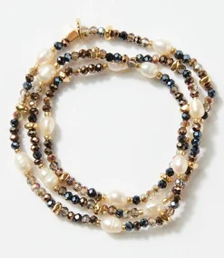Beaded Gemstone And Pearl Stretch Bracelet