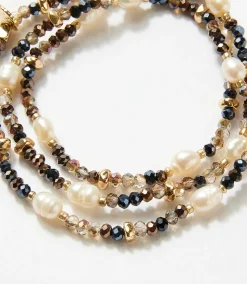 Beaded Gemstone And Pearl Stretch Bracelet