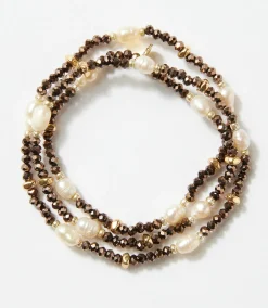 Beaded Gemstone And Pearl Stretch Bracelet