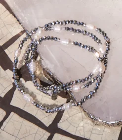 Beaded Gemstone And Pearl Stretch Bracelet