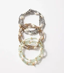 Beaded Gemstone And Pearl Stretch Bracelet