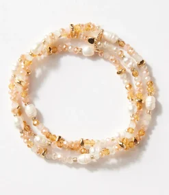 Beaded Gemstone And Pearl Stretch Bracelet