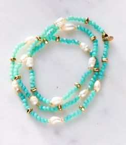 Beaded Gemstone And Pearl Stretch Bracelet