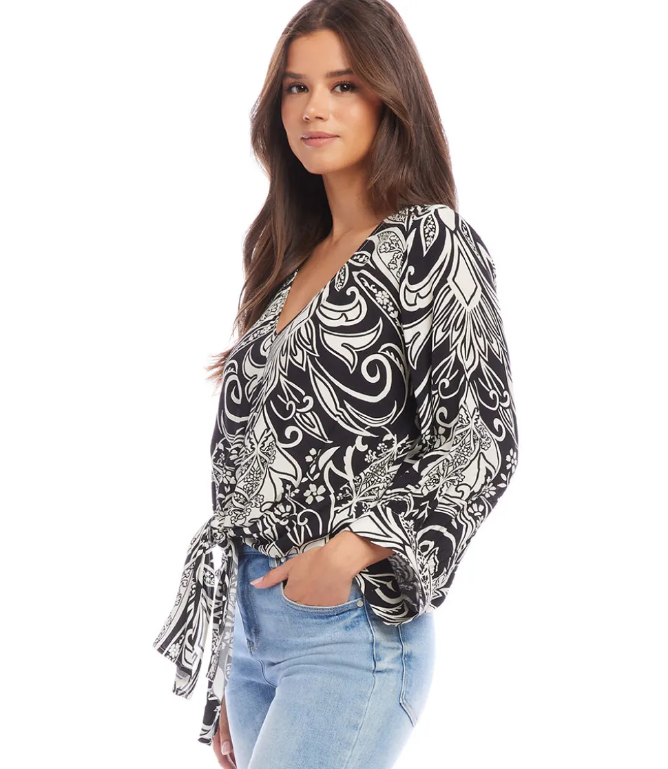 Blouson Sleeve Tie-Front Top