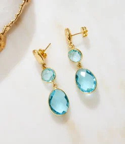 Double Drop Blue Topaz Earrings