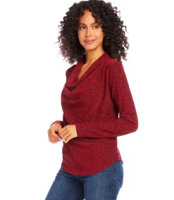 Drape Neck Metallic Top