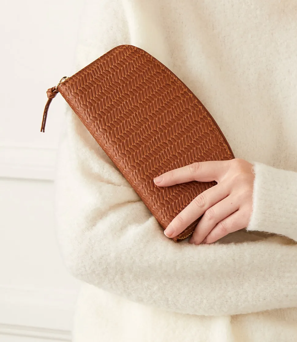 Embossed Leather Zip Wallet