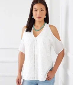 Embroidered Cold Shoulder Top