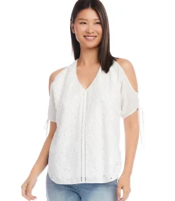 Embroidered Cold Shoulder Top