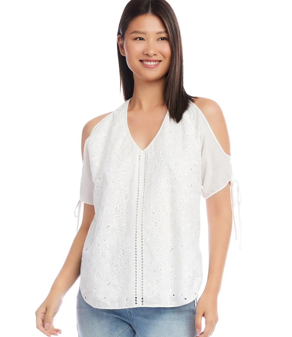 Embroidered Cold Shoulder Top