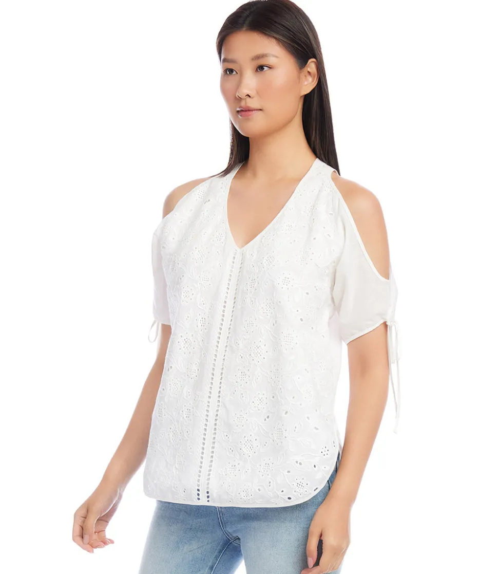 Embroidered Cold Shoulder Top