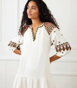Embroidered Ruffle Hem Dress