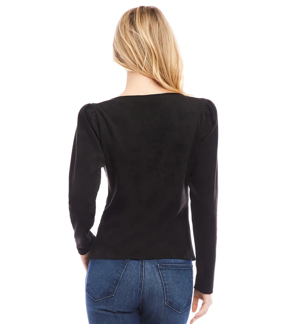 Faux Suede Shirred Top