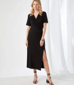 Faux Wrap Midi Dress