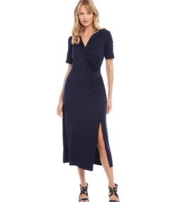 Faux Wrap Midi Dress