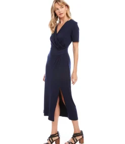 Faux Wrap Midi Dress