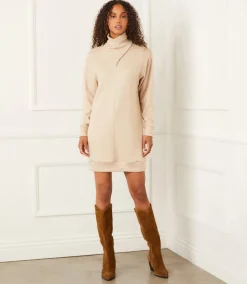 Faux Wrap Turtleneck Dress