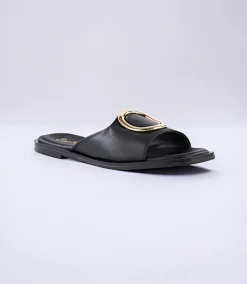 Gold Accent Leather Slide Sandals