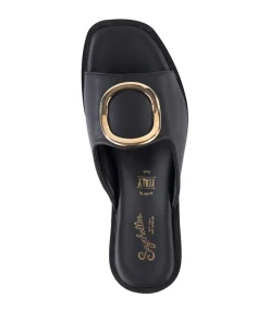Gold Accent Leather Slide Sandals