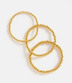 Gold Bead Stretch Bracelets, Set Of 3