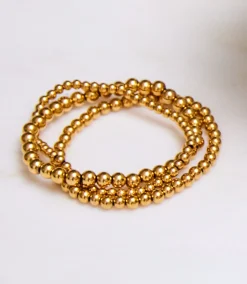 Gold Bead Stretch Bracelets, Set Of 3