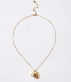 Gold Plated Shell And Pearl Necklace