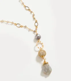 Long Beaded Pearl and Gemstone Necklace