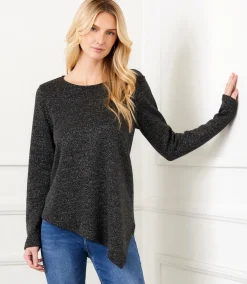 Long Sleeve Metallic Asymmetric Top