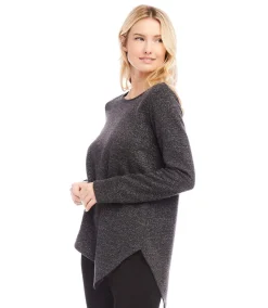 Long Sleeve Metallic Asymmetric Top