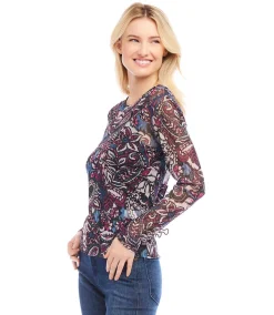 Long Sleeve Paisley Crew Neck Top