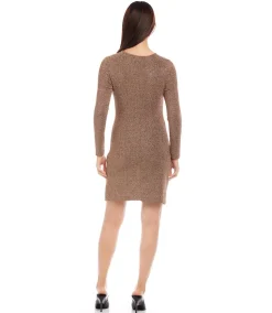 Long Sleeve Shirred Metallic Dress