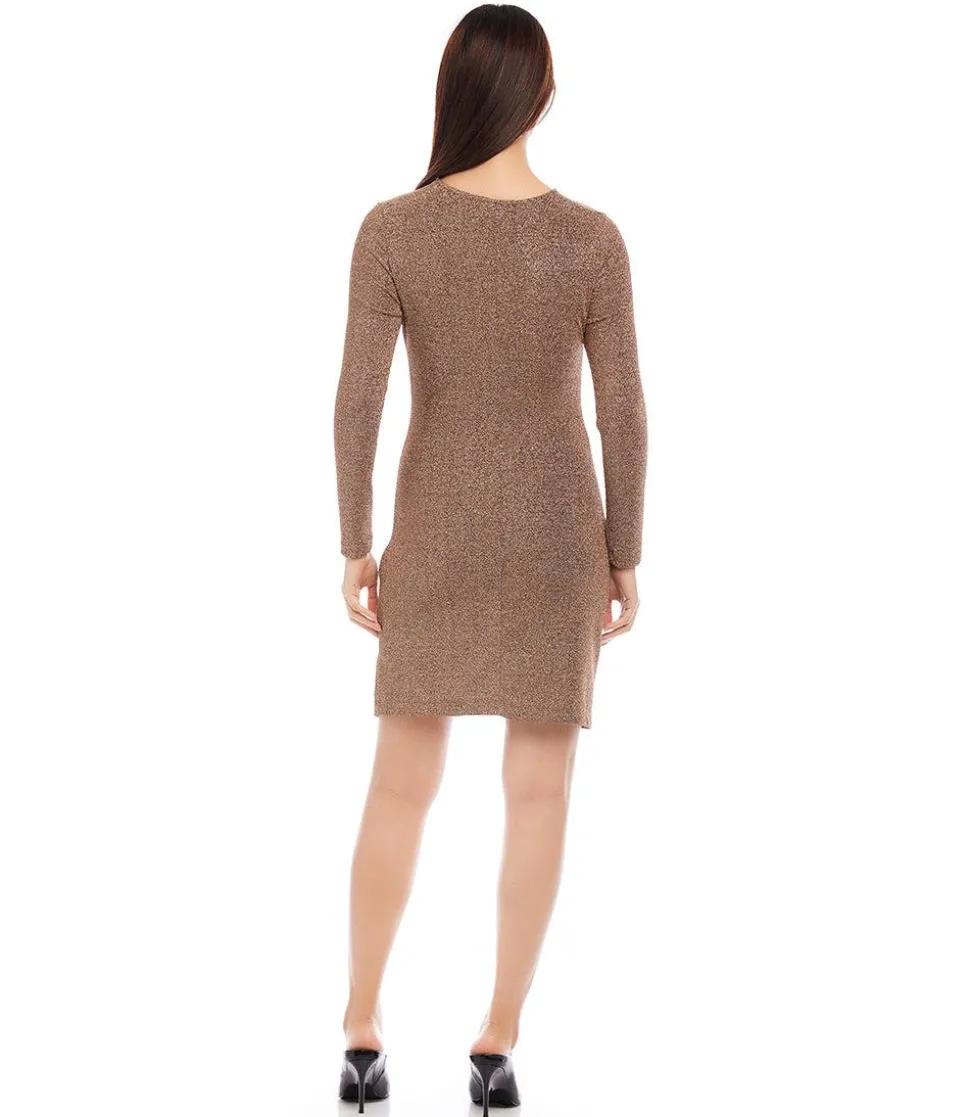 Long Sleeve Shirred Metallic Dress