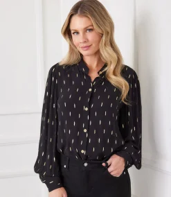 Metallic Shirred Sleeve Top