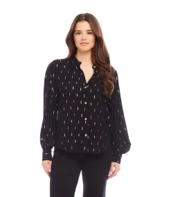 Metallic Shirred Sleeve Top