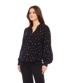 Metallic Shirred Sleeve Top