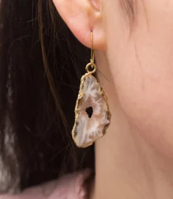 Natural Agate Gold Earrings