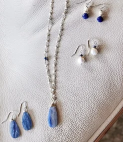 Pearl and Kyanite Drop Earrings
