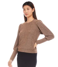 Petite Size Bishop Sleeve Metallic Top
