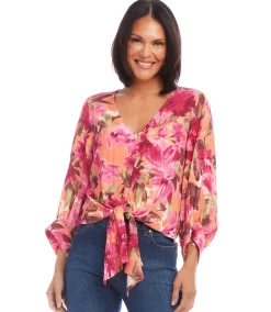 Petite Size Blouson Sleeve Tie-Front Top