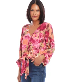 Petite Size Blouson Sleeve Tie-Front Top