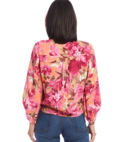 Petite Size Blouson Sleeve Tie-Front Top